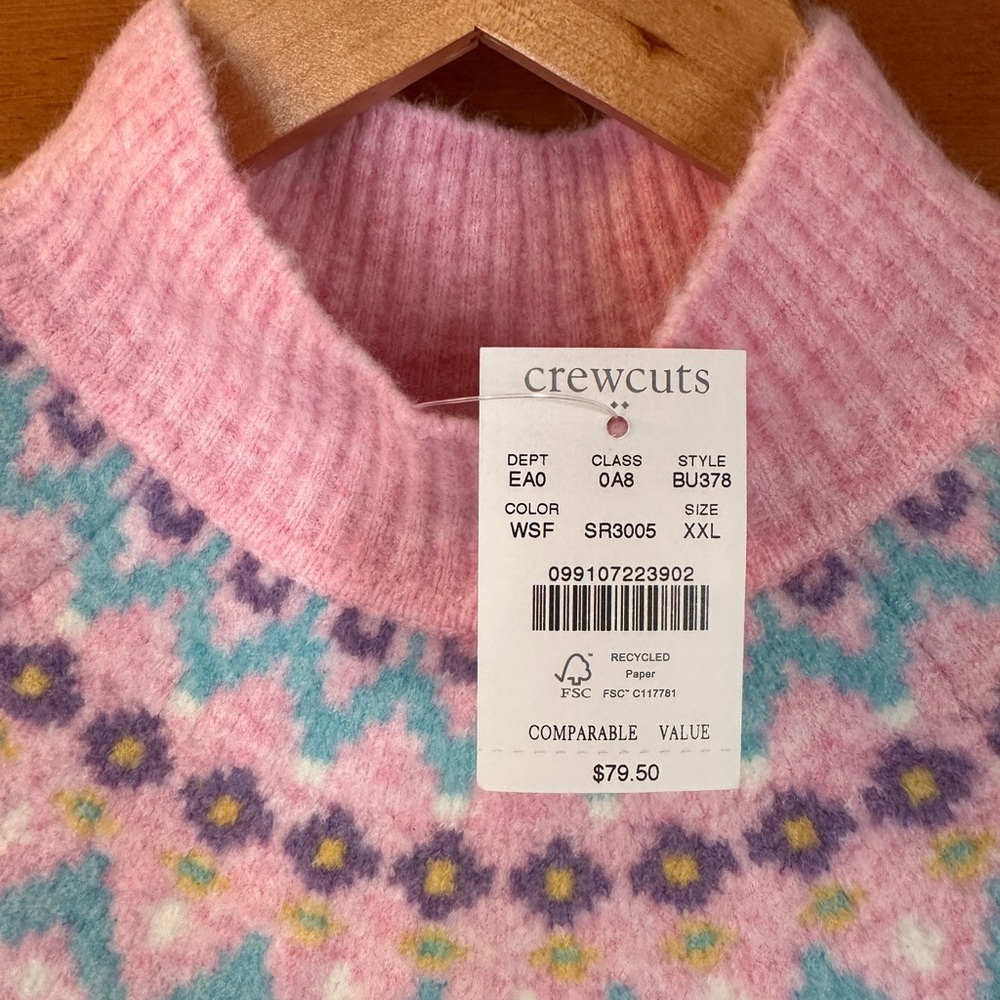 J. Crew Factory Crewcuts Pink Fair Isle Sweater